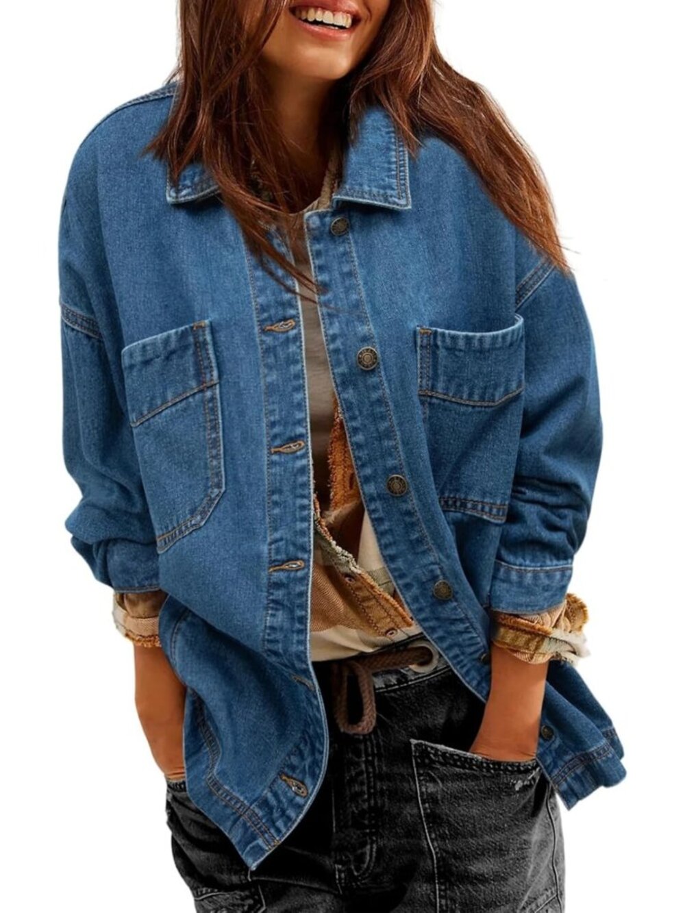 Oversized Denim Jean Jacket for Women | Long Sleeve Boyfriend Style Outerwear